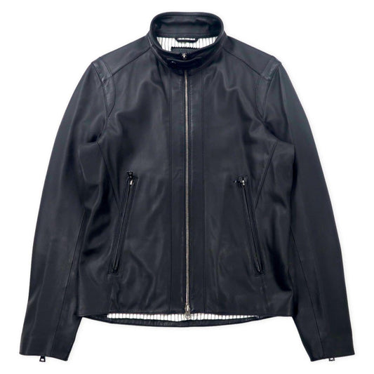 EDIFICE シングル ライダースジャケット ラムレザージャケット 38 ブラック 羊革 ダブルジップ