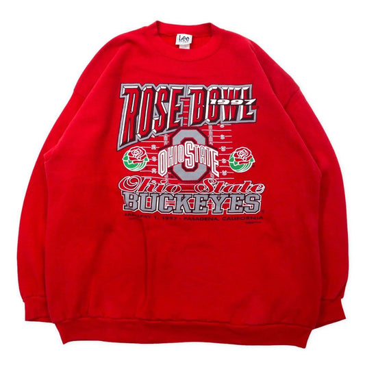 Lee SPORT USA製 90年代 カレッジ プリントスウェット 2XL レッド コットン 裏起毛 OHIO STATE BUCKEYES