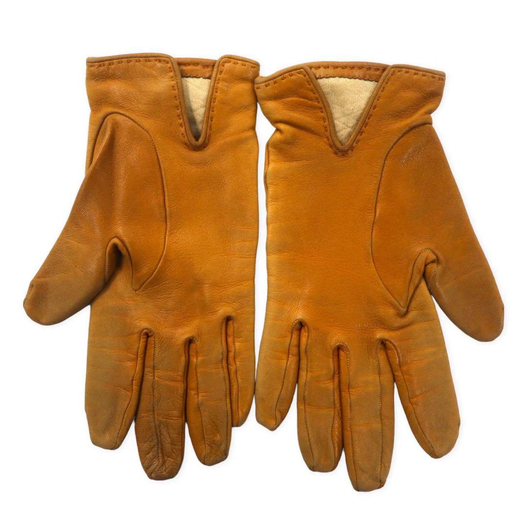 HERMES Made in France Chaine d'Ancre Leather Gloves Gloves 6 1/2 Beige