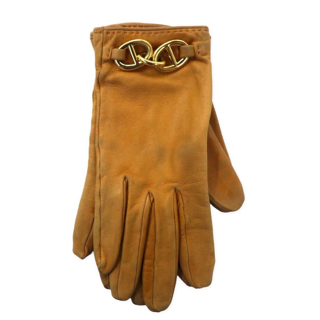 HERMES Made in France Chaine d'Ancre Leather Gloves Gloves 6 1/2 Beige