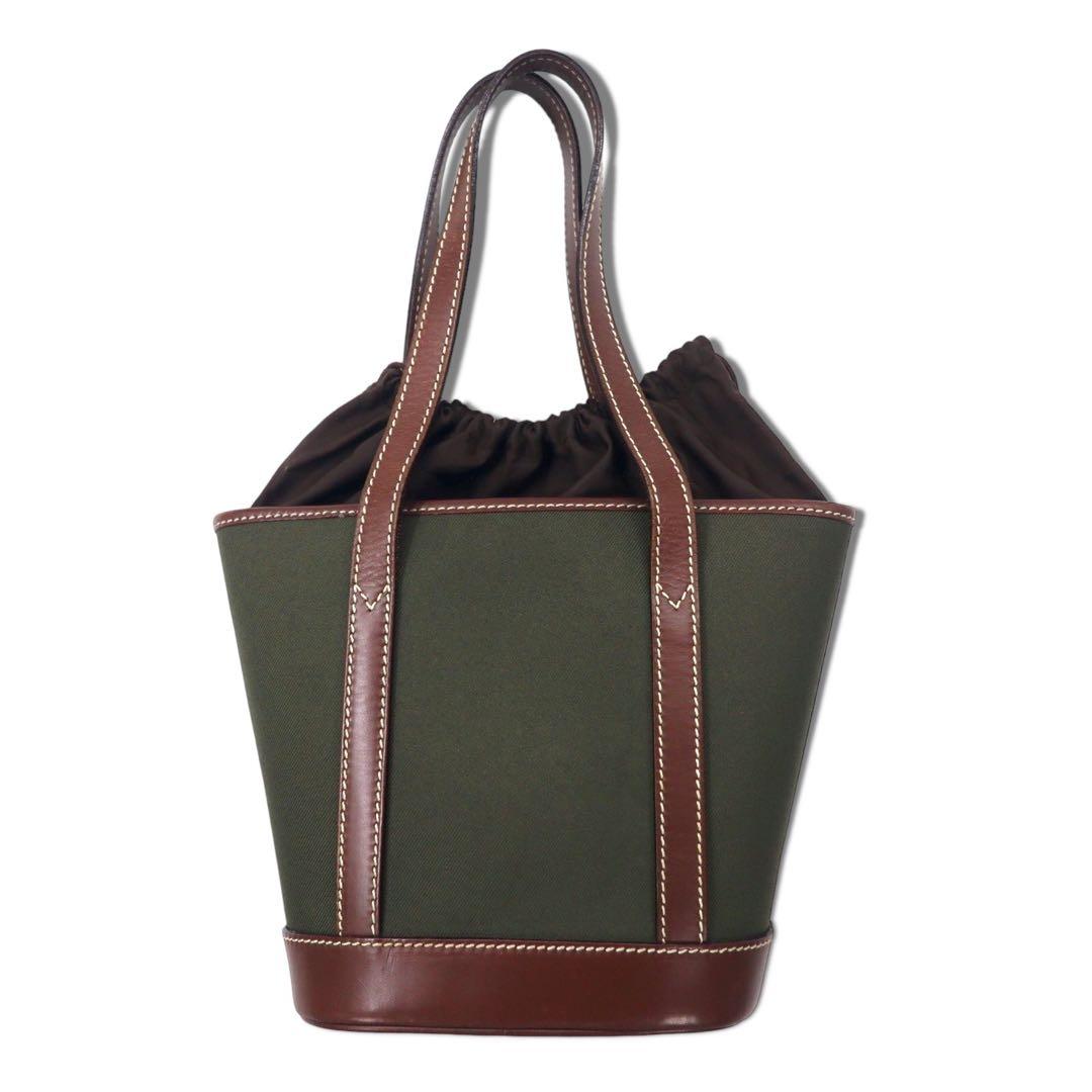 HUNTING WORLD Made in Italy Tote Bag Khaki Canvas Leather Drawstring Bag
