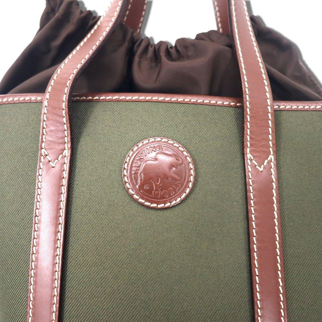 HUNTING WORLD Made in Italy Tote Bag Khaki Canvas Leather Drawstring Bag