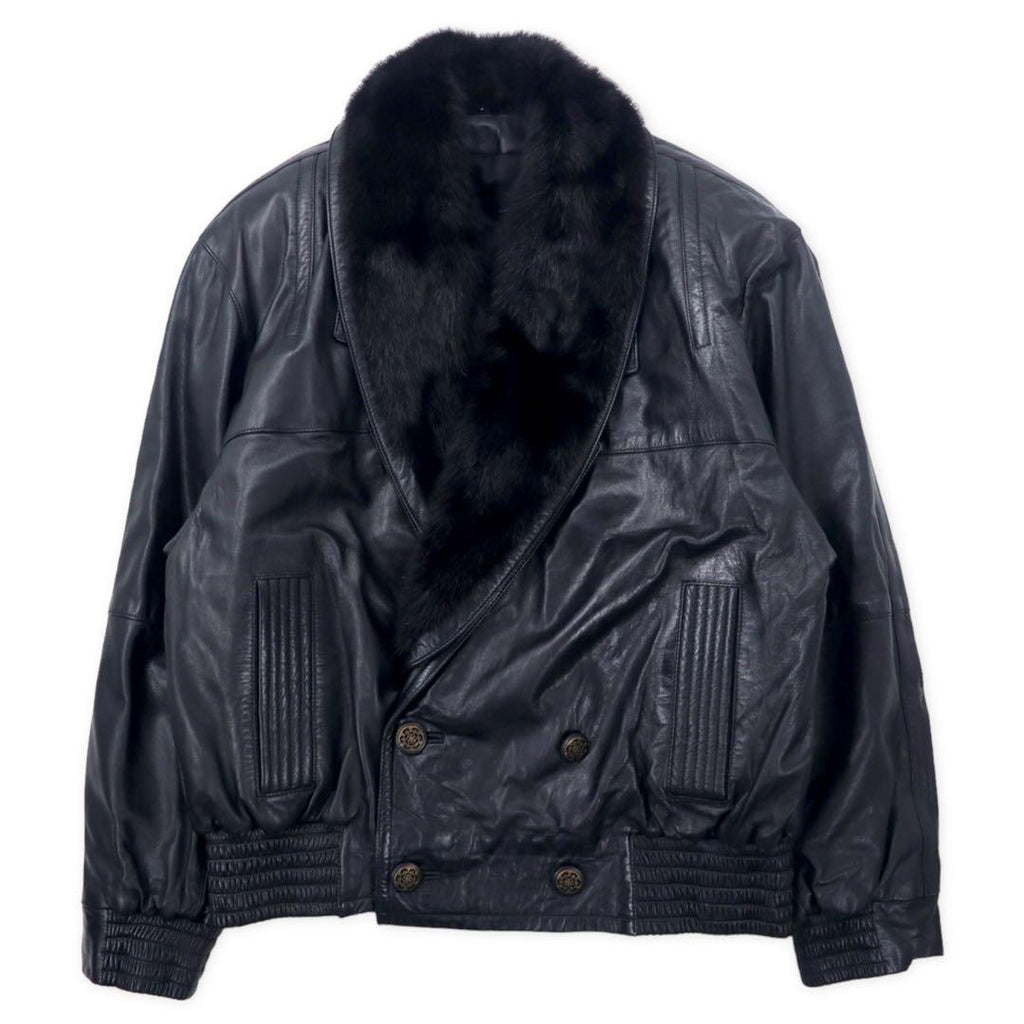 ALZAMENDI HOMBRE 襟ファー ダブル レザージャケット XL ブラック ファー着脱式