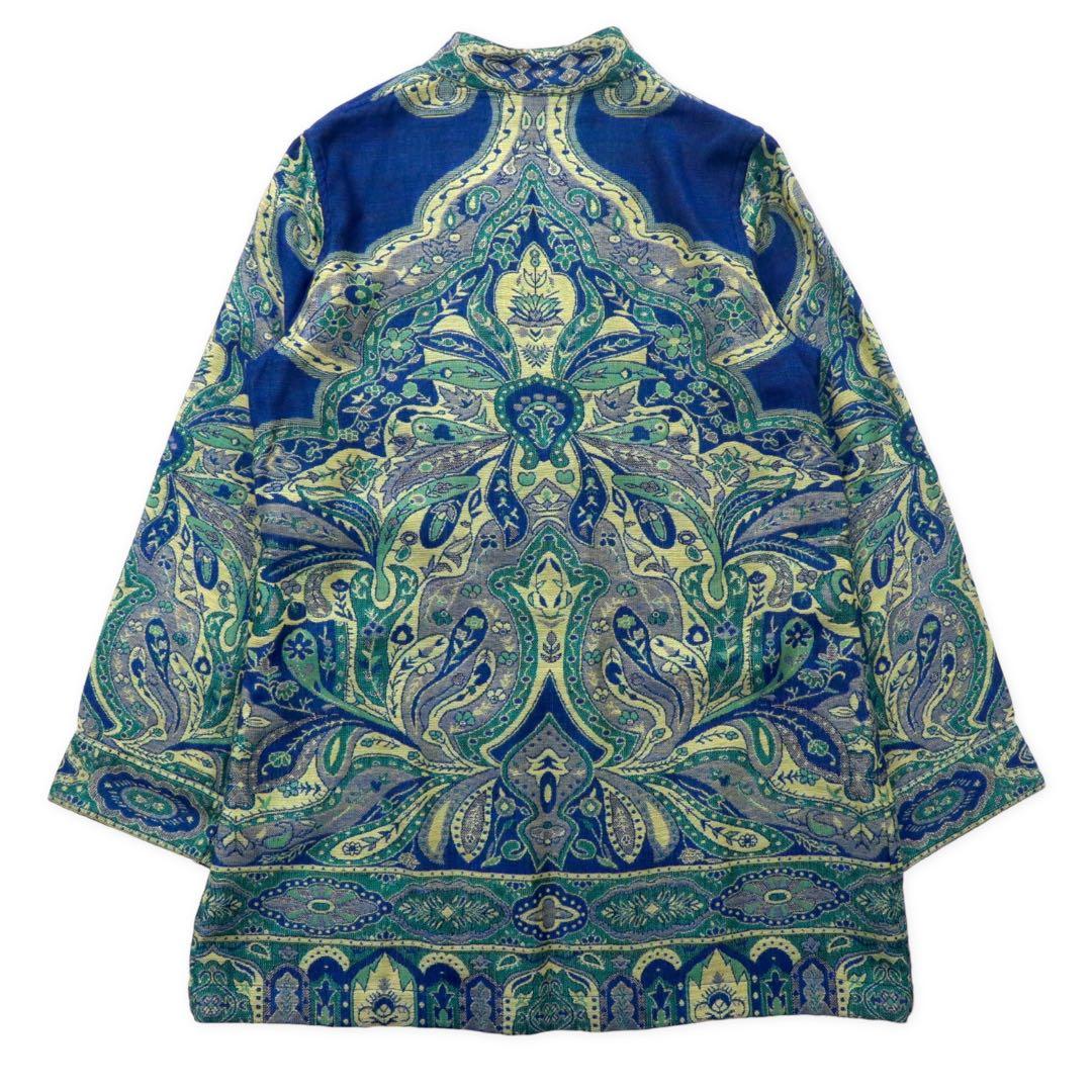 TRAVEL SMITH Jacquard Gown Cardigan M Blue Rayon All Over Pattern Paisley Bohemian China Button