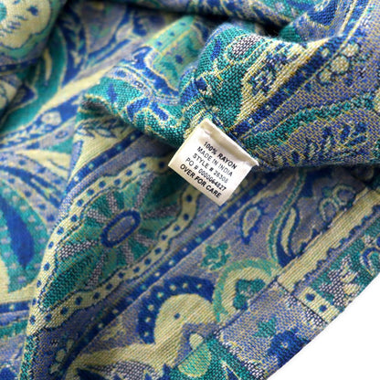 TRAVEL SMITH Jacquard Gown Cardigan M Blue Rayon All Over Pattern Paisley Bohemian China Button