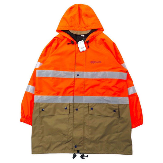 EURO WORK Hooded Overcoat 3 Orange Polyester Water Repellent Mesh Liner Draw Cord Reflector SUEZ Unused Item