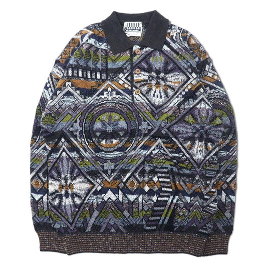 COLLEGE by Marazzani イタリア製 総柄 ポロニット セーター XL マルチカラー アクリル ウール