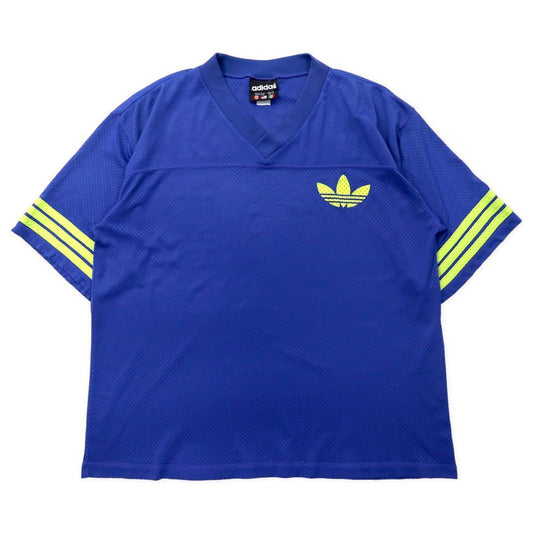 Made in USA adidas Big Size Mesh Game Shirt L Blue Nylon Trefoil Logo National Flag Tag 90's