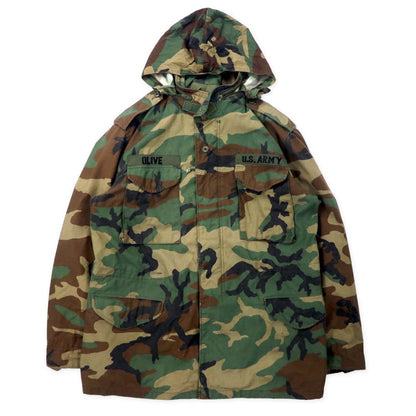US ARMY 90's M-46 Field Jacket L Khaki Woodland Camo Cotton Hood Retractable Military 8415-01-099-7839 GOLDEN MFG, CO.
