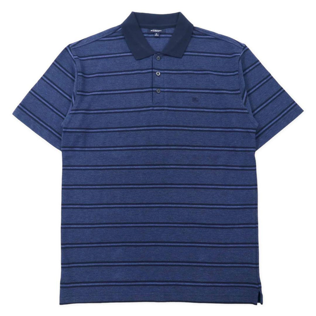 BURBERRY ボーダー ポロシャツ M ネイビー コットン ワンポイントロゴ刺繍
