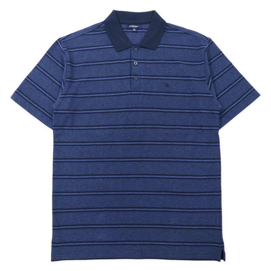 BURBERRY ボーダー ポロシャツ M ネイビー コットン ワンポイントロゴ刺繍