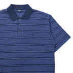 BURBERRY ボーダー ポロシャツ M ネイビー コットン ワンポイントロゴ刺繍