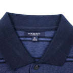 BURBERRY ボーダー ポロシャツ M ネイビー コットン ワンポイントロゴ刺繍