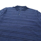 BURBERRY ボーダー ポロシャツ M ネイビー コットン ワンポイントロゴ刺繍