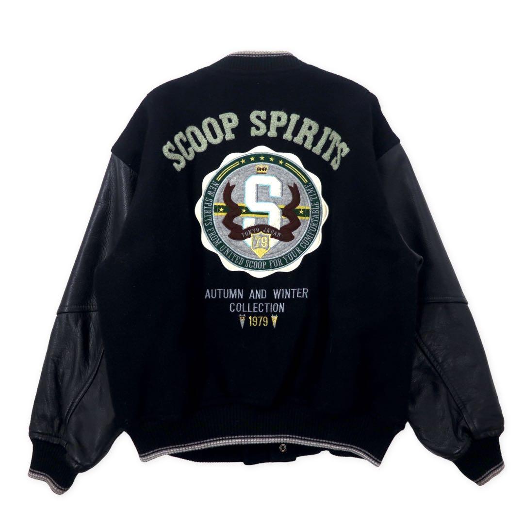 Scoop Collection Sleeve Leather Stadium Jacket L Black Wool Quilted Liner Bag Logo Embroidery