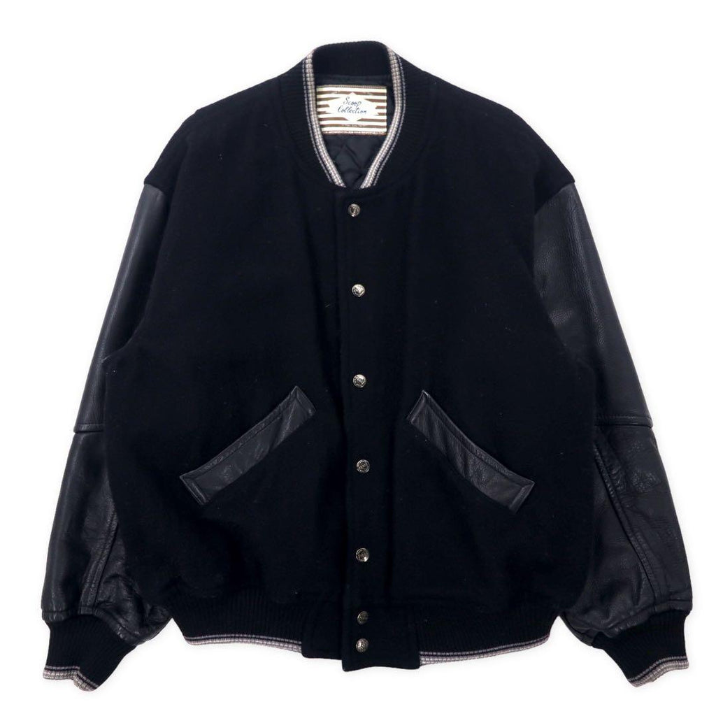 Scoop Collection Sleeve Leather Stadium Jacket L Black Wool Quilted Liner Bag Logo Embroidery