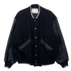 Scoop Collection Sleeve Leather Stadium Jacket L Black Wool Quilted Liner Bag Logo Embroidery