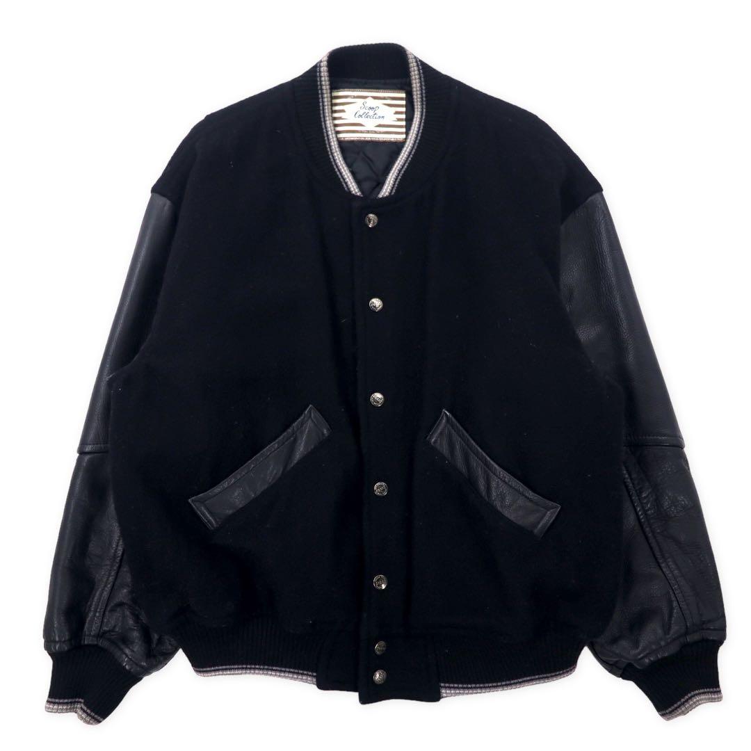 Scoop Collection 袖レザー スタジャン L ブラック ウール キルティングライナー バッグロゴ刺繍