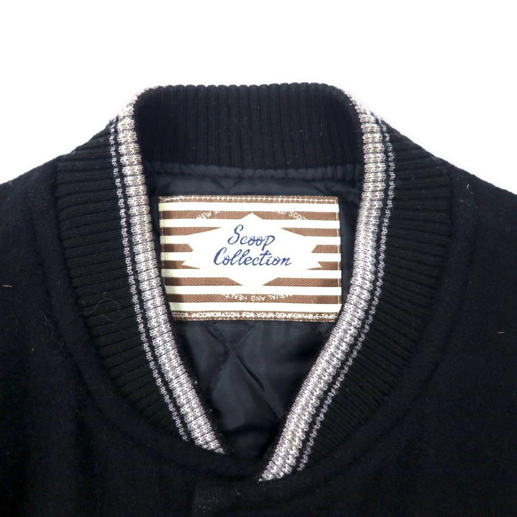 Scoop Collection Sleeve Leather Stadium Jacket L Black Wool Quilted Liner Bag Logo Embroidery