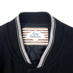 Scoop Collection Sleeve Leather Stadium Jacket L Black Wool Quilted Liner Bag Logo Embroidery