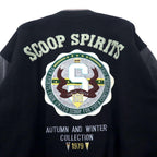Scoop Collection Sleeve Leather Stadium Jacket L Black Wool Quilted Liner Bag Logo Embroidery