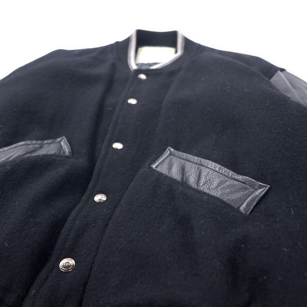 Scoop Collection Sleeve Leather Stadium Jacket L Black Wool Quilted Liner Bag Logo Embroidery
