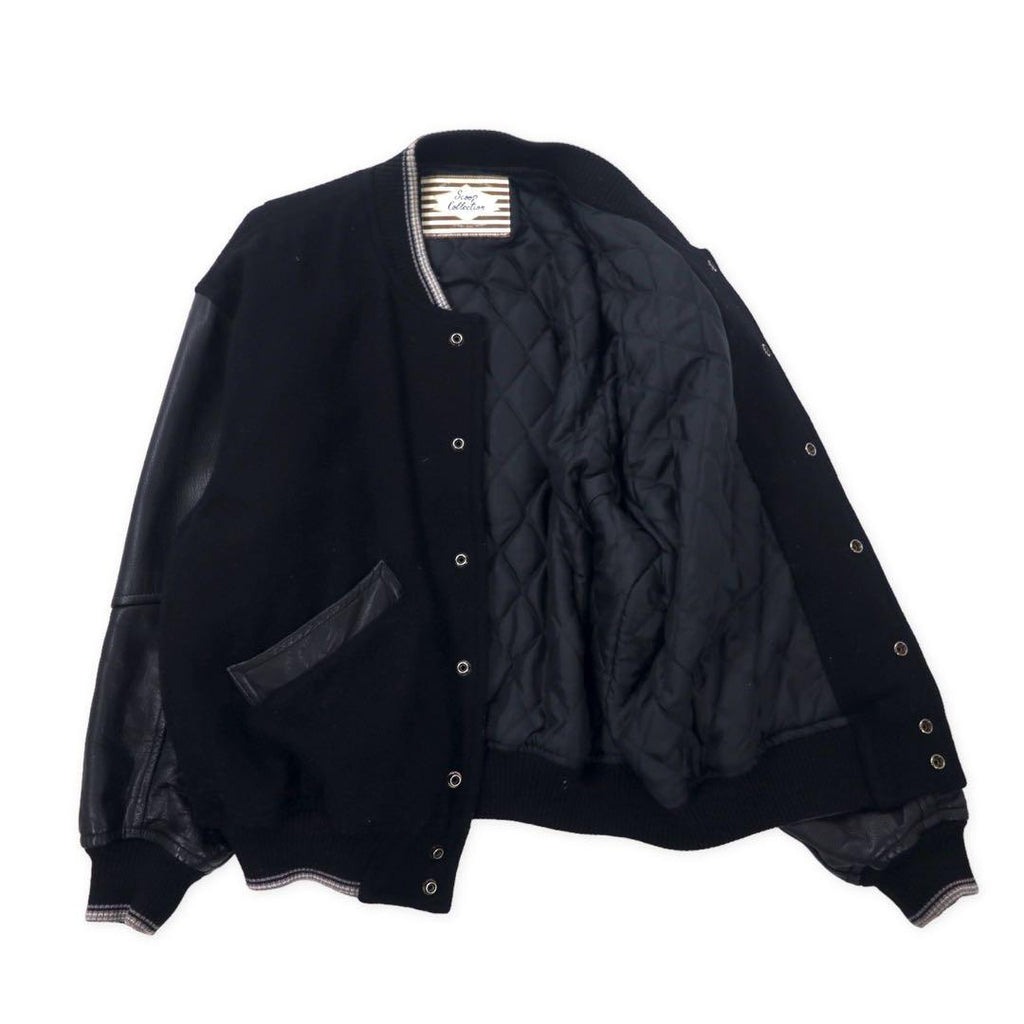 Scoop Collection Sleeve Leather Stadium Jacket L Black Wool Quilted Liner Bag Logo Embroidery