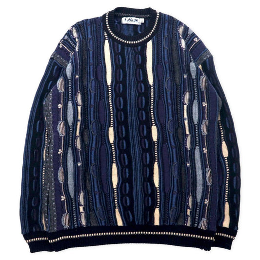 LAVANE USA製 90年代 3Dニット セーター XL ブラック アクリル 総柄 ビッグサイズ