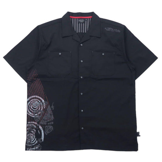 HARLEY DAVIDSON 半袖 オープンカラー ワークシャツ XL ブラック コットン ロゴプリント ビッグサイズ
