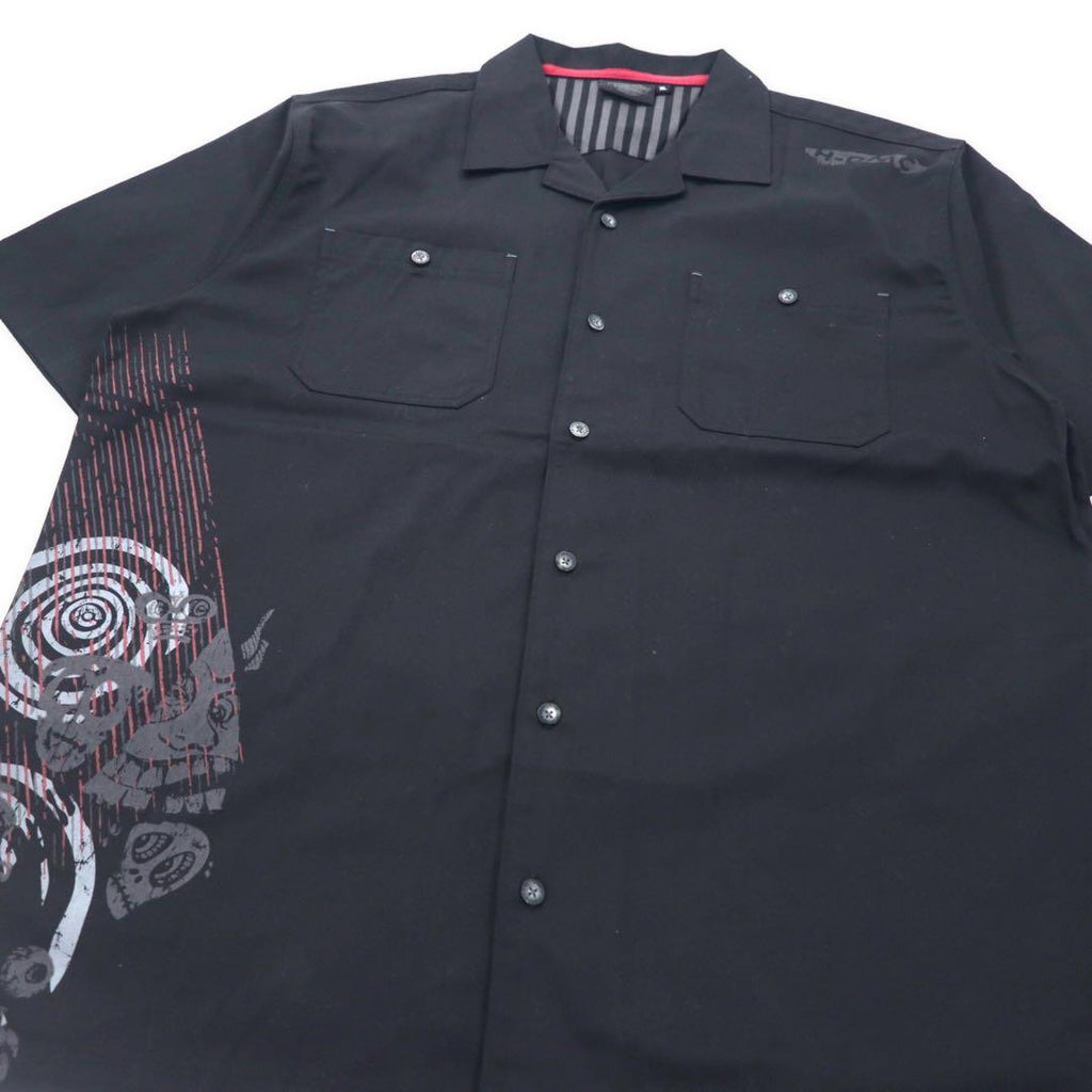 HARLEY DAVIDSON 半袖 オープンカラー ワークシャツ XL ブラック コットン ロゴプリント ビッグサイズ