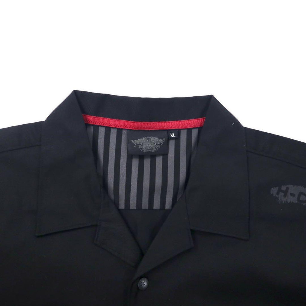 HARLEY DAVIDSON 半袖 オープンカラー ワークシャツ XL ブラック コットン ロゴプリント ビッグサイズ