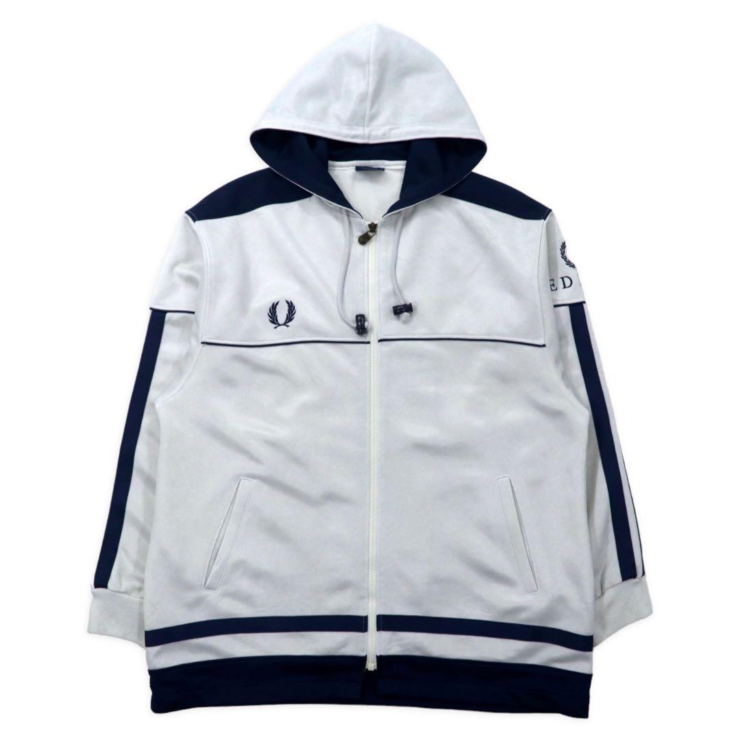FRED PERRY 80's Track Jacket Jersey XL White Polyester Logo Embroidery Big Size Made in Japan