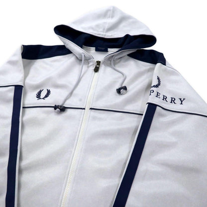 FRED PERRY 80's Track Jacket Jersey XL White Polyester Logo Embroidery Big Size Made in Japan