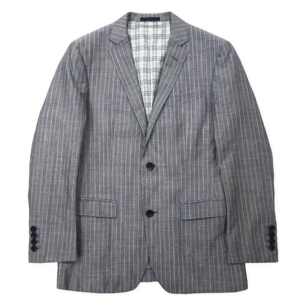 BURBERRY BLACK LABEL 2B Tailored Jacket S Gray Striped Wool Linen Blend Lining Nova Check D1E22-383-06