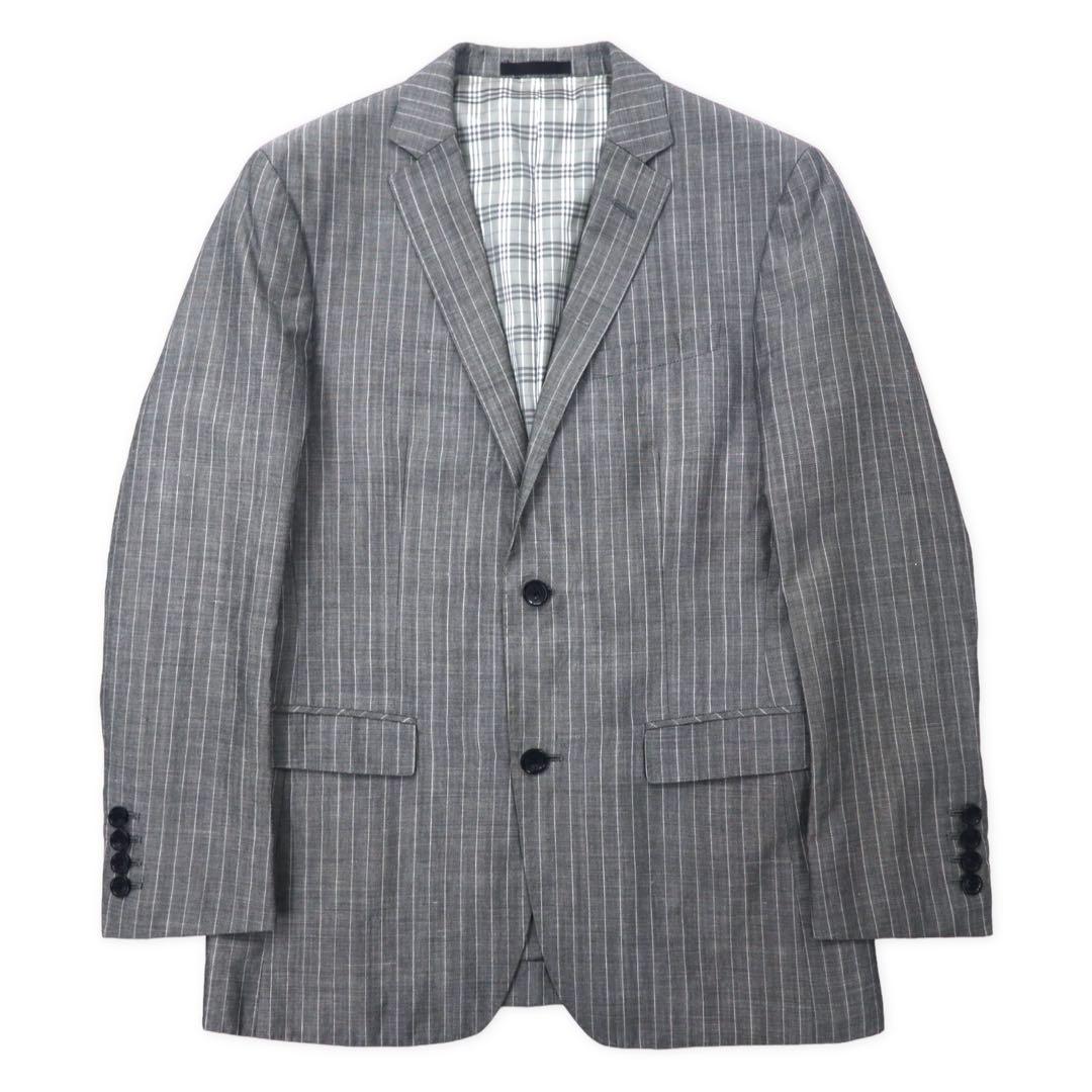 BURBERRY BLACK LABEL 2B Tailored Jacket S Gray Striped Wool Linen Blend Lining Nova Check D1E22-383-06