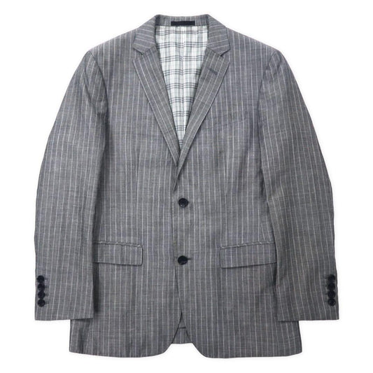 BURBERRY BLACK LABEL 2B テーラードジャケット S グレー ストライプ  ウール リネン混 裏地ノバチェック D1E22-383-06