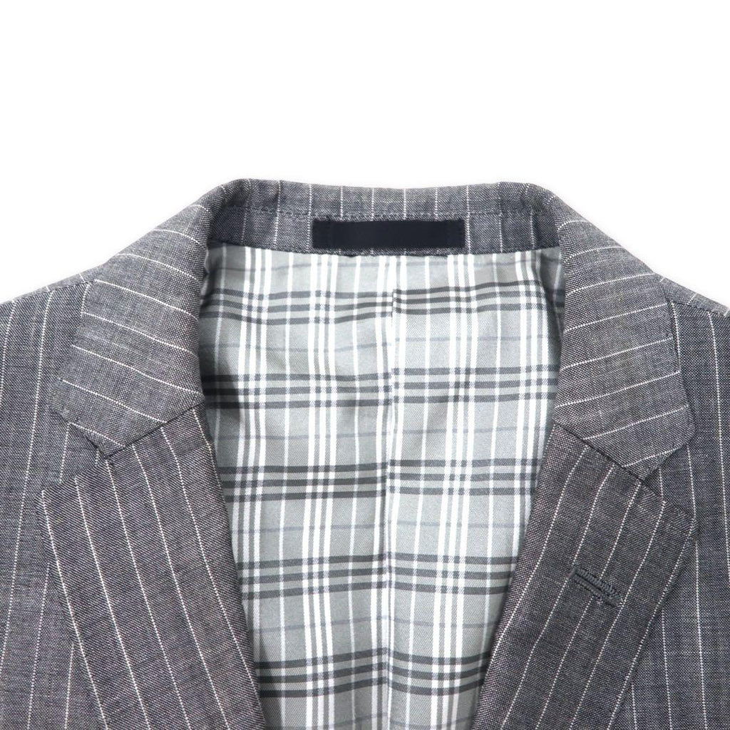 BURBERRY BLACK LABEL 2B Tailored Jacket S Gray Striped Wool Linen Blend Lining Nova Check D1E22-383-06
