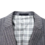 BURBERRY BLACK LABEL 2B Tailored Jacket S Gray Striped Wool Linen Blend Lining Nova Check D1E22-383-06