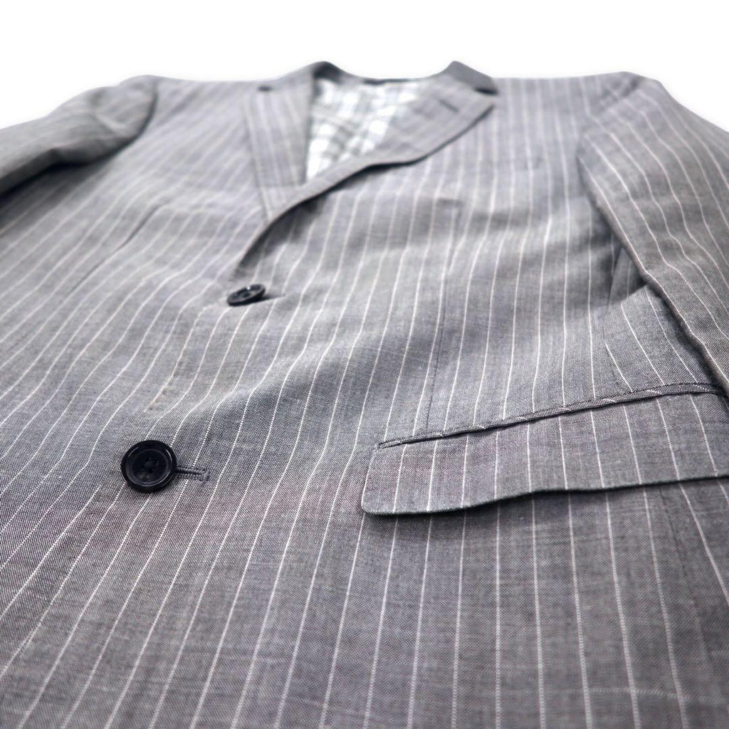 BURBERRY BLACK LABEL 2B Tailored Jacket S Gray Striped Wool Linen Blend Lining Nova Check D1E22-383-06
