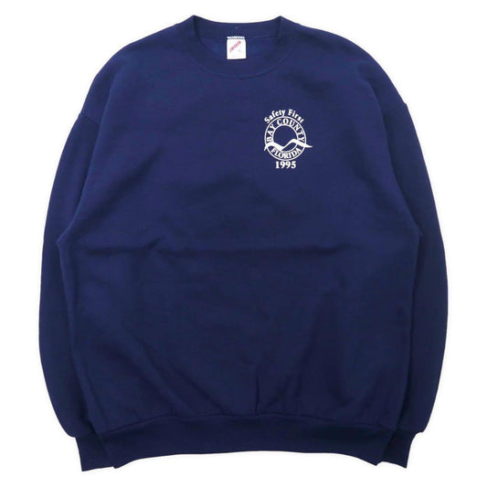 JERZEES USA製 90年代 プリントスウェット XL ネイビー コットン 裏起毛 BAY COUNTY FLORIDA