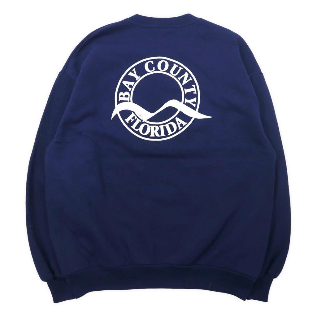 JERZEES Made in USA 90's Printed Sweatshirt XL Navy Cotton Brushed Back BAY COUNTY FLORIDA