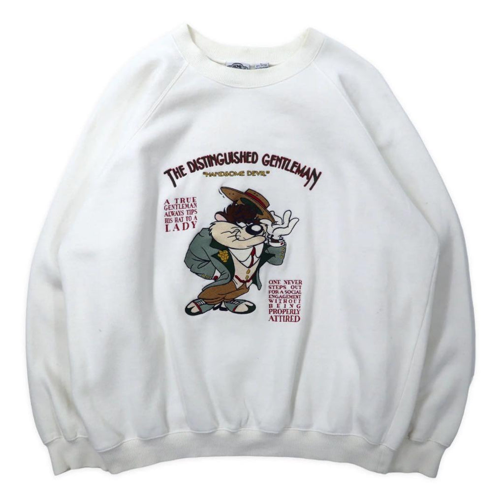 ACME CLOTHING × Warner Bros. 90's Looney Tunes Character Embroidery Sweatshirt L White Cotton LOONEY TUNES