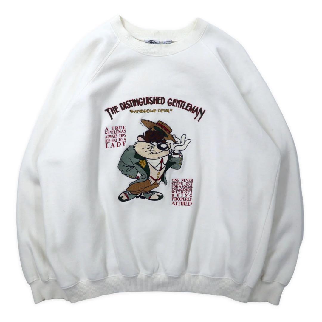 ACME CLOTHING × Warner Bros. 90's Looney Tunes Character Embroidery Sweatshirt L White Cotton LOONEY TUNES