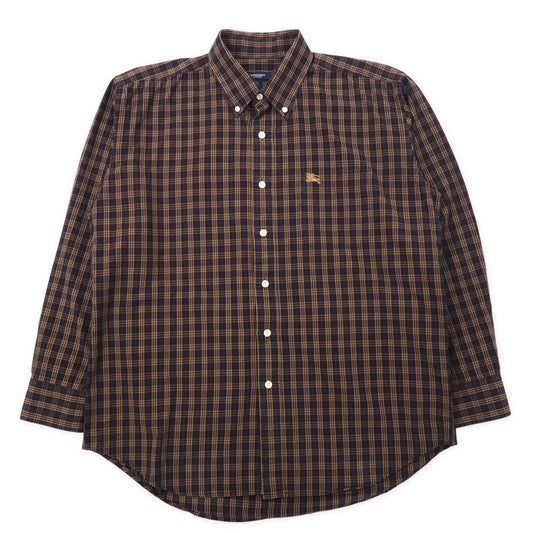 BURBERRY ノバチェック ボタンダウンシャツ L ネイビー カーキ コットン ワンポイントロゴ刺繍