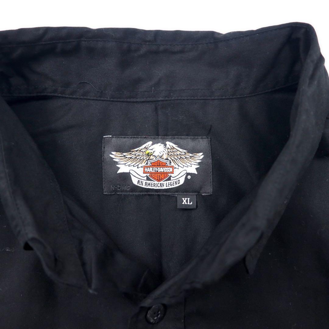 HARLEY DAVIDSON スカルプリント シャツ XL ブラック コットン ロゴ刺繍 刺子 ビッグサイズ