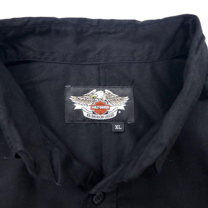 HARLEY DAVIDSON スカルプリント シャツ XL ブラック コットン ロゴ刺繍 刺子 ビッグサイズ