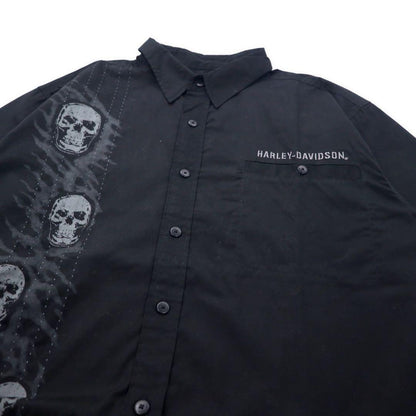 HARLEY DAVIDSON スカルプリント シャツ XL ブラック コットン ロゴ刺繍 刺子 ビッグサイズ