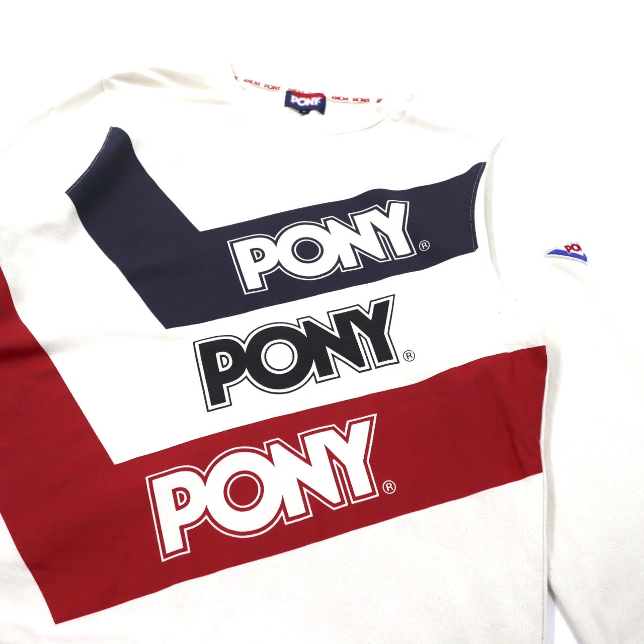 PONY クルーネックスウェット L ホワイト コットン ロゴプリント