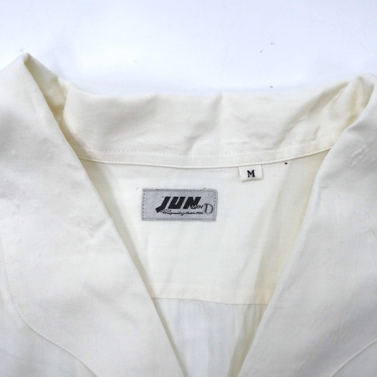 JUN MEN 半袖オープンカラーシャツ キューバシャツ M ホワイト レーヨン 日本製