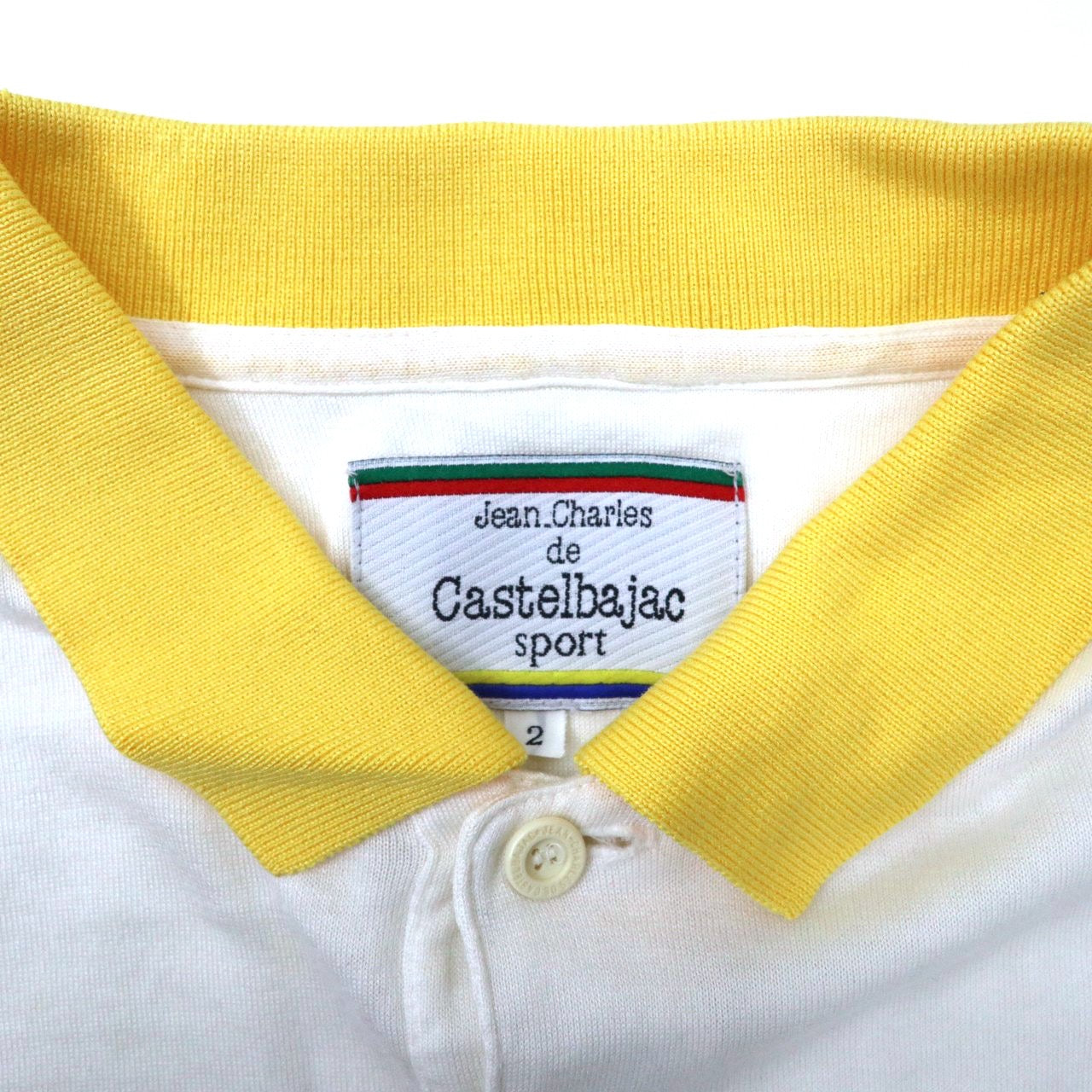 Castelbajac sport ビッグサイズ 長袖ポロシャツ 2 ホワイト ボーダー コットン ロゴ刺繍 日本製